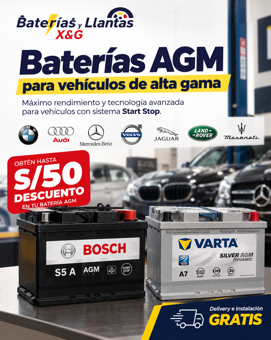 Baterías Bosch y Varta AGM para vehículos premium
